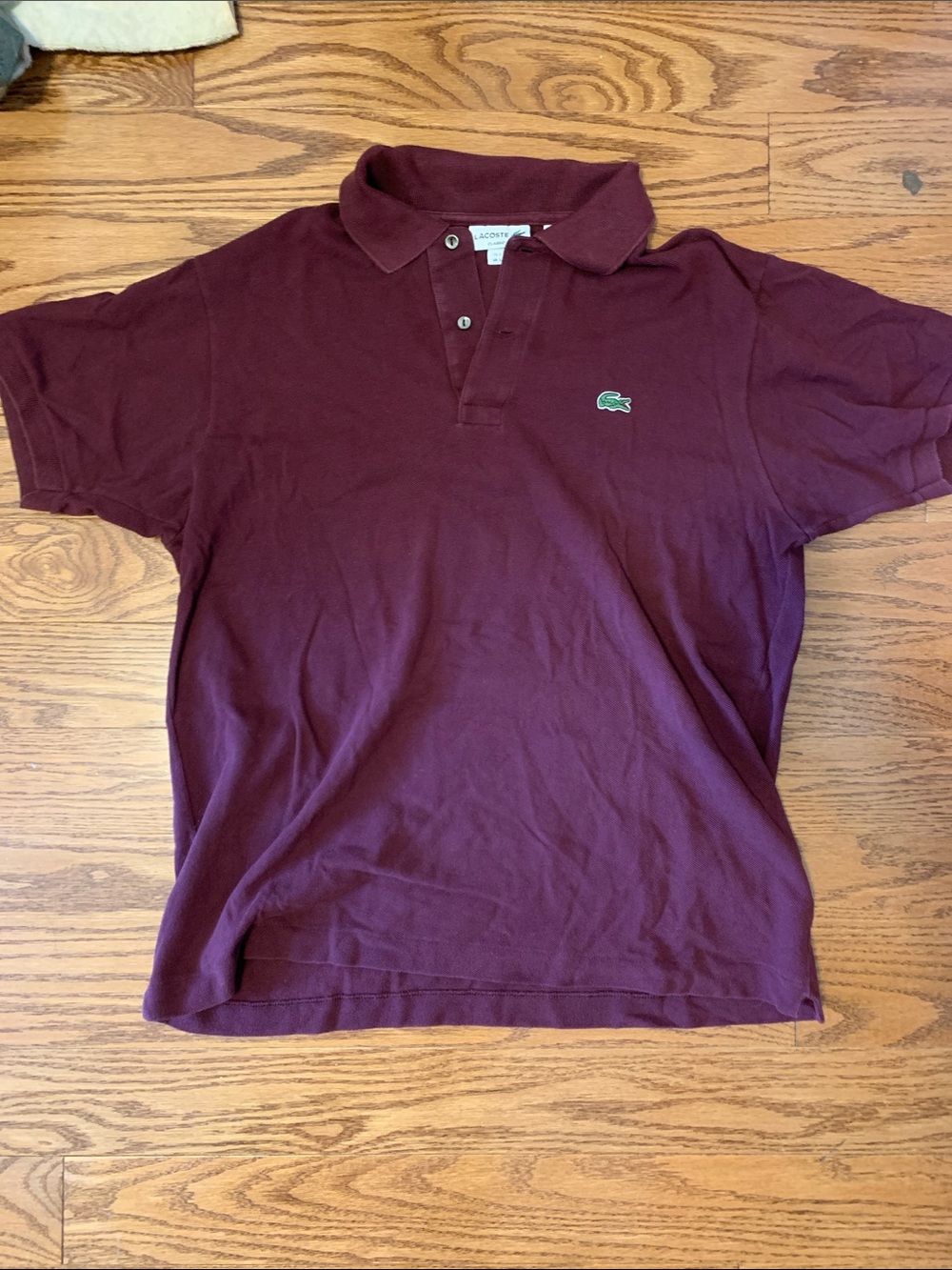 Lacoste Men's Burgundy Polo with Green Crocodile Emblem